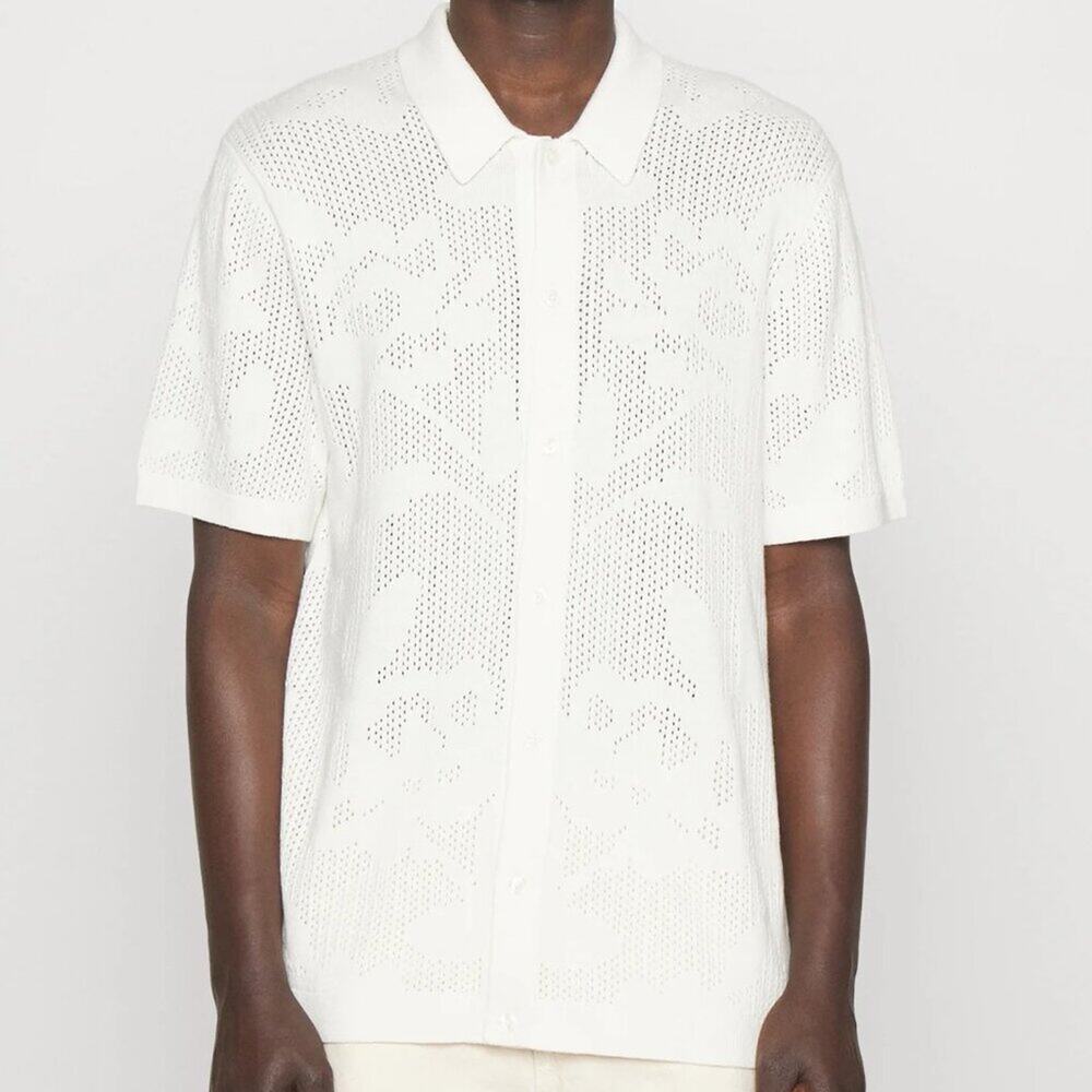 ABERCROMBIE & FITCH | Mens White Knit Floral Button Down Short-Sleeve Large